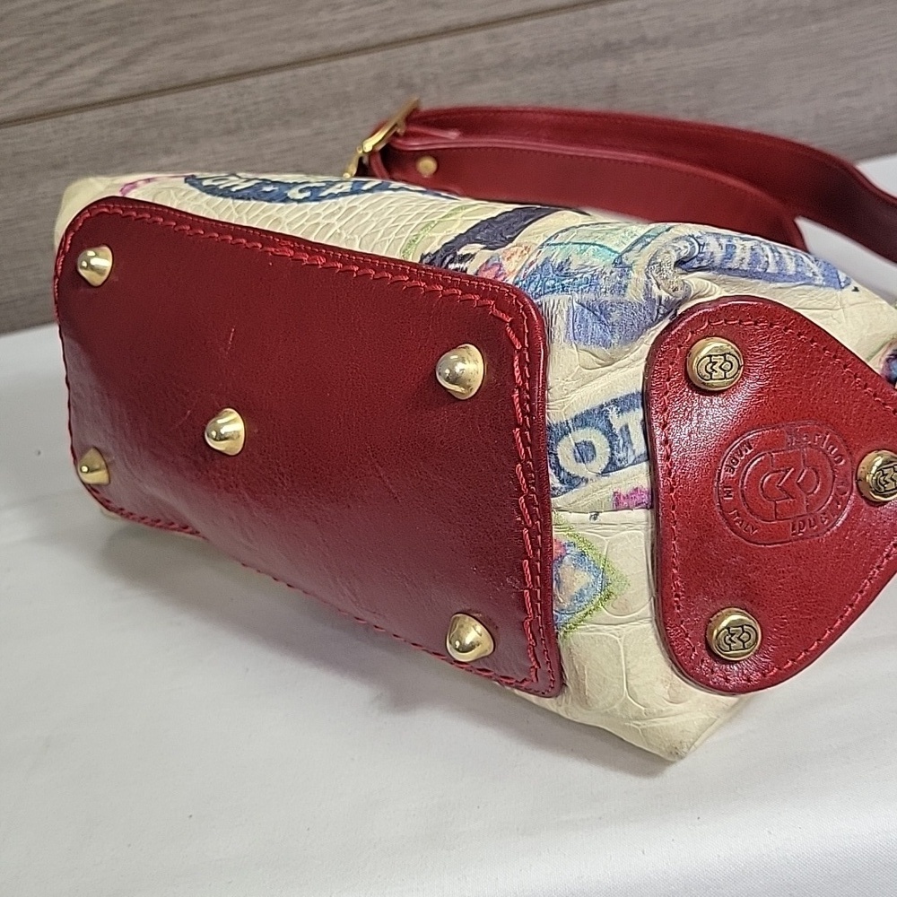 Marino Orlandi Italian Small Stylish Red and Cream Leather Shoulder Bag - Picture 11 of 16